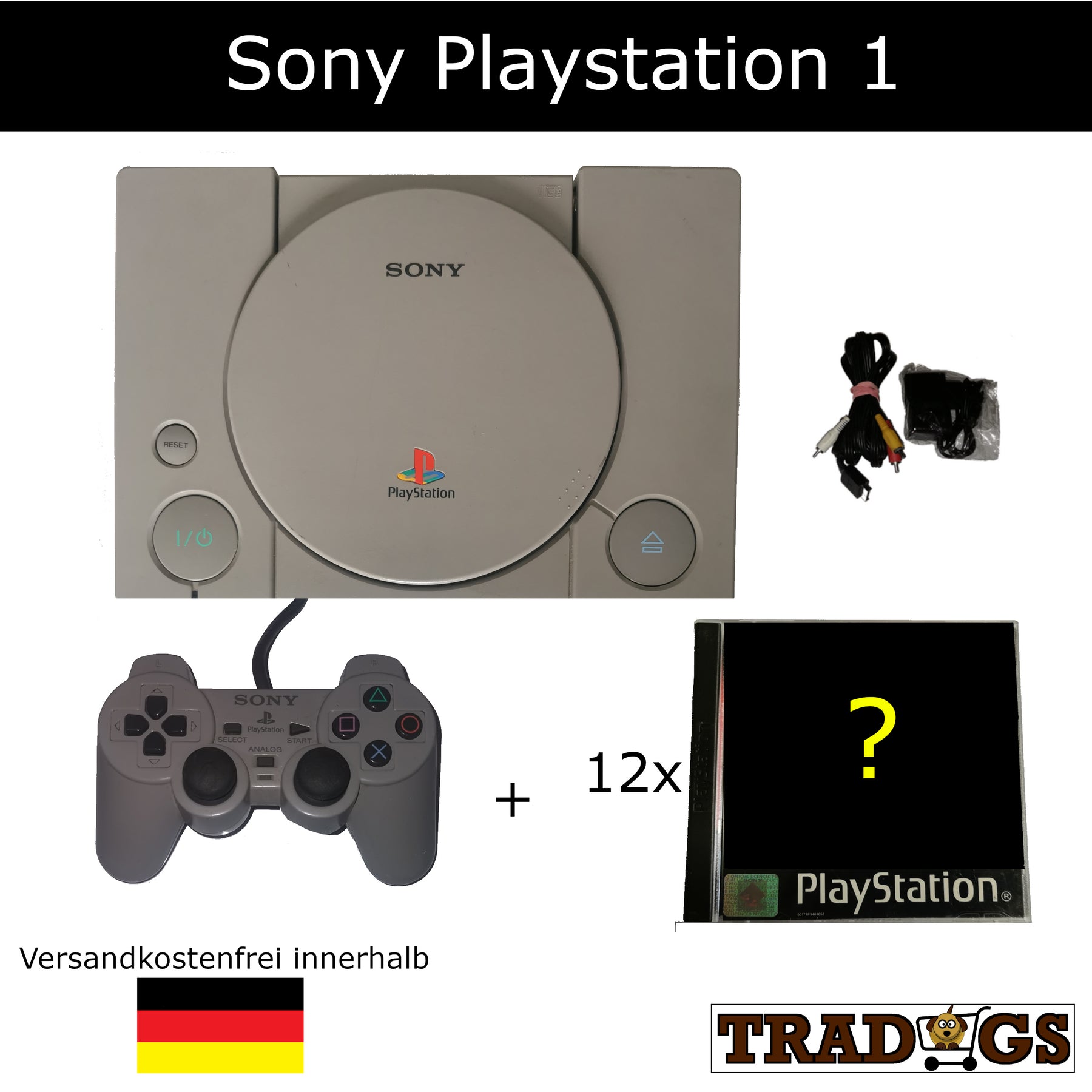 Sony Playstation 1 PS1 Konsole 1 original Controller 12 Spiele Sammlung [Gut]