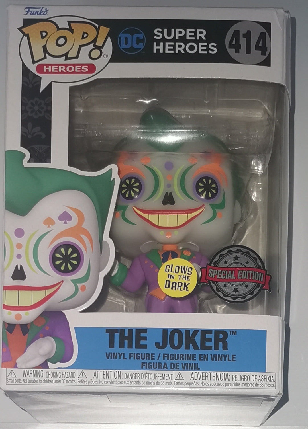 The Joker Dia De Los DC Joker Glow in The Dark Vinyl Figur 414 Unisex Funko Pop Standard [Neu]